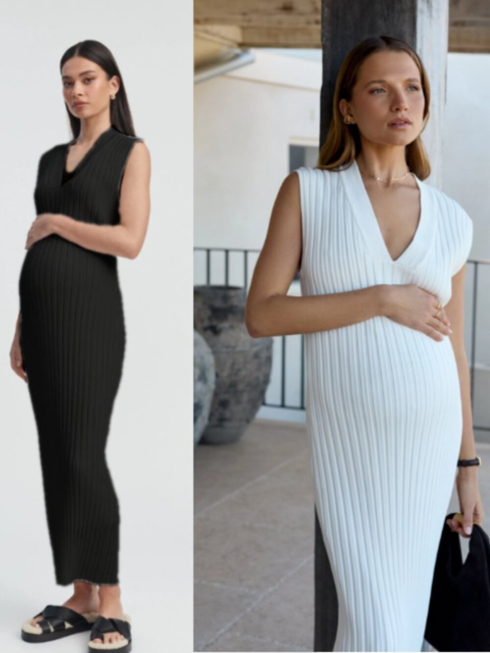 Legoe Heritage V Neck Luxe Knit Maxi Dress in Black L/XL